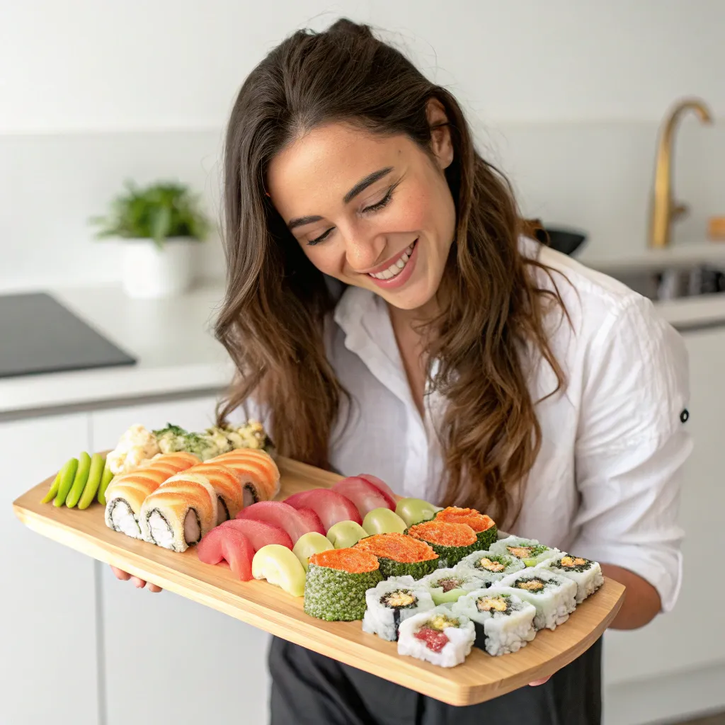 Emily showcasing her sushi platter